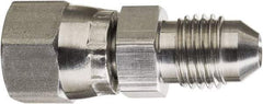 Made in USA - 5/8" Tube OD, 37° Stainless Steel Flared Tube Swivel Connector - 7/8-14 Female Flare x Male Flare Ends - USA Tool & Supply
