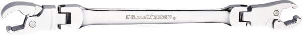 GearWrench - 13 x 14mm, Double End Head, Ratcheting Flare Nut Wrench - Chrome Vanadium Steel, Full Polish - USA Tool & Supply