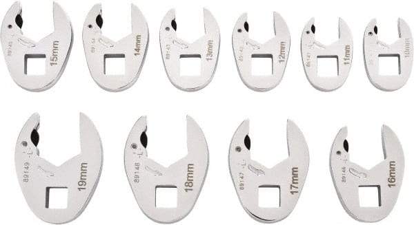 GearWrench - 10 Piece 3/8" Drive Open End Crowfoot Wrench Set - 10 to 19mm - USA Tool & Supply