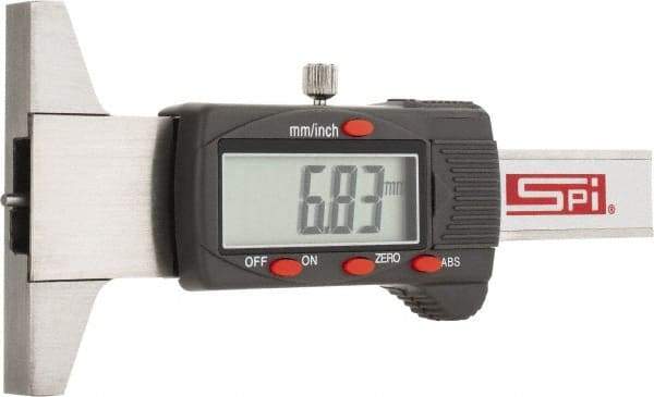 SPI - 0mm to 30mm Steel Electronic Depth Gage - 0.03mm Accuracy, 0.01mm Resolution, 60mm Base Length - USA Tool & Supply