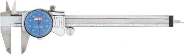 SPI - 0" to 6" Range, 0.001" Graduation, 0.1" per Revolution, Dial Caliper - Blue Face, 1.57" Jaw Length, Accurate to 0.0010" - USA Tool & Supply