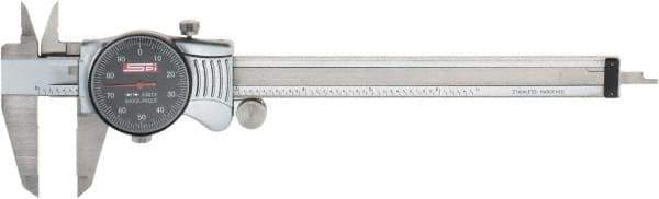 SPI - 0" to 6" Range, 0.001" Graduation, 0.1" per Revolution, Dial Caliper - Black Face, 1.57" Jaw Length, Accurate to 0.0010" - USA Tool & Supply