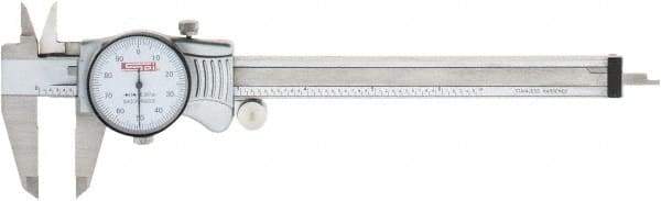 SPI - 0" to 6" Range, 0.001" Graduation, 0.1" per Revolution, Dial Caliper - White Face, 1.57" Jaw Length, Accurate to 0.0010" - USA Tool & Supply