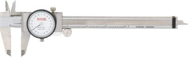 SPI - 0" to 6" Range, 0.001" Graduation, 0.2" per Revolution, Dial Caliper - White Face, 1.57" Jaw Length, Accurate to 0.0010" - USA Tool & Supply