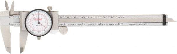 SPI - 0" to 6" Range, 0.001" and 0.02 mm Graduation, 0.001" per Revolution, Dial Caliper - White Face, 40mm Jaw Length, Accurate to 0.02mm - USA Tool & Supply