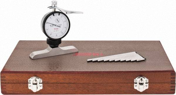 SPI - 0 to 100mm Range, Steel, White Dial Depth Gage - 0.01mm Graduation, 0.02mm Accuracy, 101mm Base Measuring Length - USA Tool & Supply
