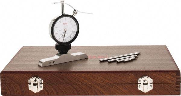 SPI - 0 to 4" Range, Steel, White Dial Depth Gage - 0.001" Graduation, 0.002" Accuracy, 4" Base Measuring Length - USA Tool & Supply