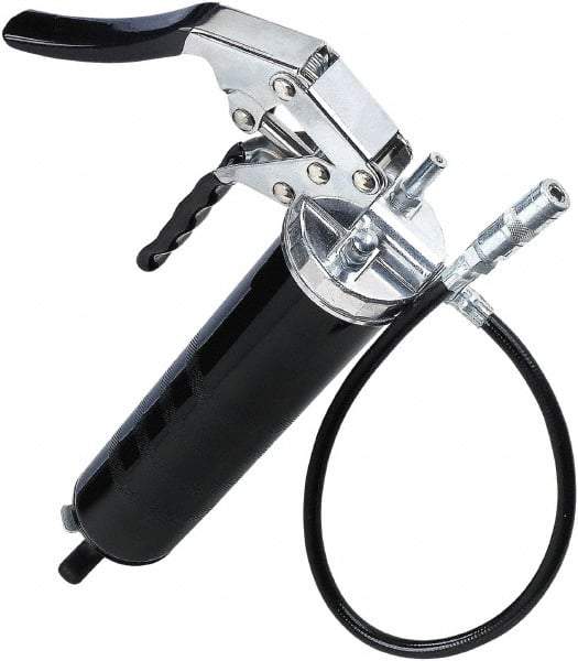 lumax - 7,000 Max psi, Flexible Pistol Grease Gun - 14 oz Capacity, 1/8 Thread Outlet, 25 Strokes per oz, 3-Way Fill - USA Tool & Supply