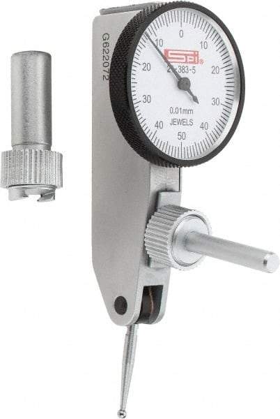 SPI - 1mm Range, 0.01mm Dial Graduation, Horizontal Dial Test Indicator - 32mm White Dial, 0-50-0 Dial Reading, Accurate to 0.013mm - USA Tool & Supply