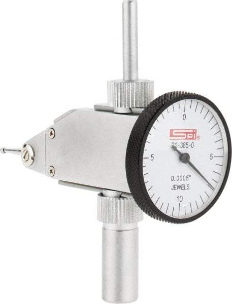 SPI - 0.02" Range, 0.0005" Dial Graduation, Vertical Dial Test Indicator - 1-1/4" White Dial, 0-10-0 Dial Reading, Accurate to 0.0005" - USA Tool & Supply