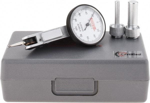 SPI - 0.2mm Range, 0.002mm Dial Graduation, Horizontal Dial Test Indicator - 32mm White Dial, 0-100-0 Dial Reading, Accurate to 0.004mm - USA Tool & Supply
