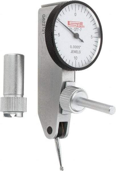 SPI - 0.02" Range, 0.0005" Dial Graduation, Horizontal Dial Test Indicator - 1-1/4" White Dial, 0-10-0 Dial Reading, Accurate to 0.0005" - USA Tool & Supply