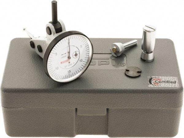 SPI - 0.06" Range, 0.0005" Dial Graduation, Vertical Dial Test Indicator - 1-1/2" White Dial, 0-15-0 Dial Reading, Accurate to 0.0012" - USA Tool & Supply