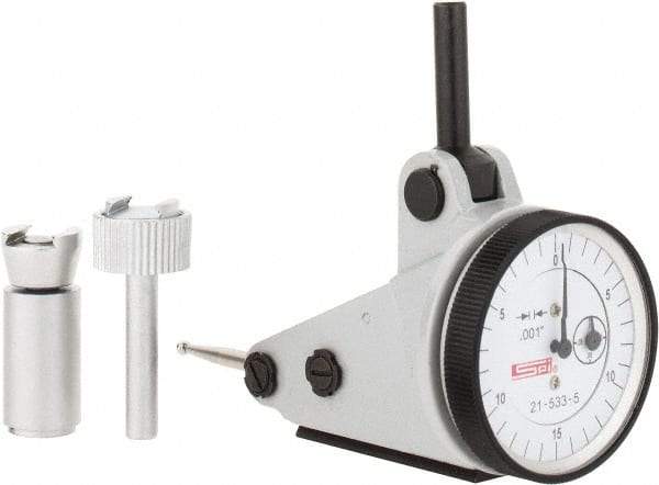 SPI - 0.06" Range, 0.001" Dial Graduation, Vertical Dial Test Indicator - 1-3/16" White Dial, 0-15-0 Dial Reading, Accurate to 0.0012" - USA Tool & Supply