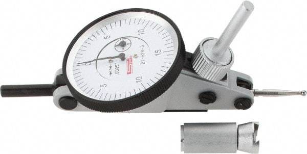 SPI - 0.06" Range, 0.0005" Dial Graduation, Horizontal Dial Test Indicator - 1-1/2" White Dial, 0-15-0 Dial Reading, Accurate to 0.0012" - USA Tool & Supply