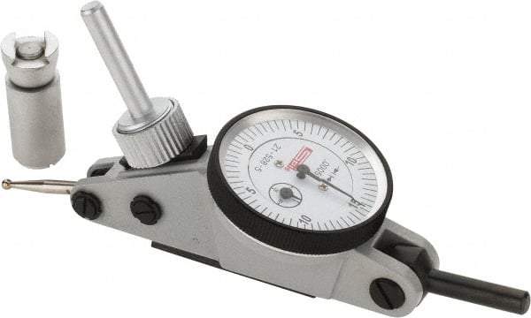 SPI - 0.06" Range, 0.0005" Dial Graduation, Horizontal Dial Test Indicator - 1-3/16" White Dial, 0-15-0 Dial Reading, Accurate to 0.0012" - USA Tool & Supply