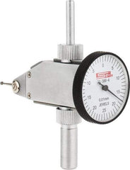 SPI - 0.5mm Range, 0.01mm Dial Graduation, Vertical Dial Test Indicator - 32mm White Dial, 0-25-0 Dial Reading, Accurate to 0.013mm - USA Tool & Supply