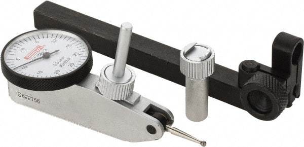 SPI - 8 Piece, 0mm to 0.5mm Measuring Range, 32mm Dial Diam, 0-25-0 Dial Reading, White Dial Test Indicator Kit - 0.013mm Accuracy, 17.3mm Contact Point Length, 2mm Ball Diam, 0.01mm Dial Graduation - USA Tool & Supply