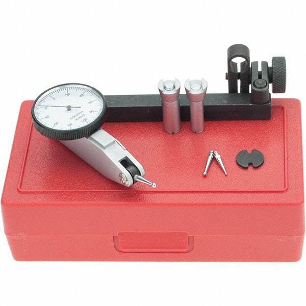 SPI - 8 Piece, 0mm to 0.2mm Measuring Range, 32mm Dial Diam, 0-100-0 Dial Reading, White Dial Test Indicator Kit - 0.04mm Accuracy, 16.2mm Contact Point Length, 2mm Ball Diam, 0.002mm Dial Graduation - USA Tool & Supply