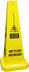 PRO-SAFE - Caution - Cuidado - Wet Floor - Piso Mojado, 10-1/2" Wide x 25-3/4" High, Polyethylene Floor Sign - English/Spanish, Cone, Black on Yellow, For Accident Prevention - USA Tool & Supply
