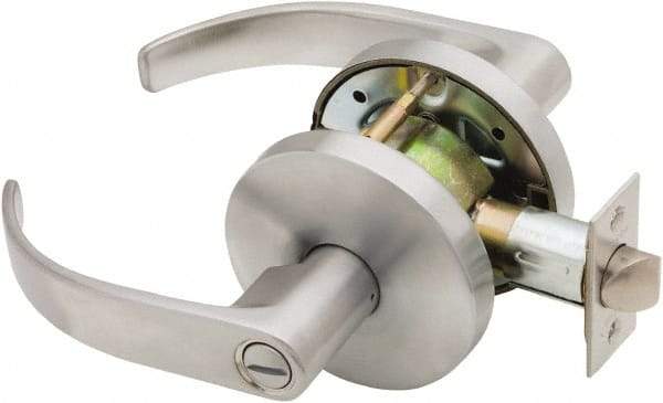 Falcon - Grade 1 Privacy Lever Lockset for 1-3/8" Thick Doors - 2-3/4" Back Set, No Cylinder, Steel, Satin Chrome Finish - USA Tool & Supply