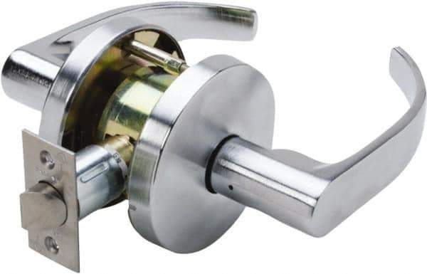 Falcon - Grade 1 Passage Lever Lockset for 1-3/8" Thick Doors - 2-3/4" Back Set, No Cylinder, Steel, Satin Chrome Finish - USA Tool & Supply