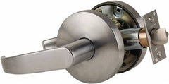 Falcon - Grade 1 Storeroom Lever Lockset for 1-3/8" Thick Doors - 2-3/4" Back Set, No Cylinder, Steel, Satin Chrome Finish - USA Tool & Supply