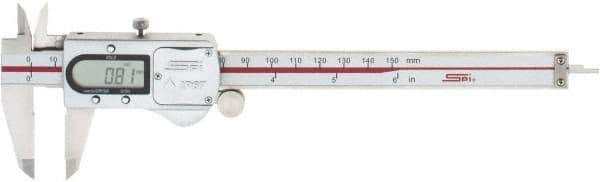 SPI - 0 to 150mm Range, 0.01mm Resolution, IP67 Electronic Caliper - Stainless Steel with 40mm Stainless Steel Jaws, 0.02mm Accuracy - USA Tool & Supply
