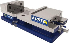 Kurt - 6" Jaw Width, 9" Jaw Opening Capacity, Horizontal Stationary Machine Vise - Manual Operation, 1 Station, 18.258" Long x 4" High x 1" Deep, 1.735" Jaw Height, 7,342 Lb Max Clamp Force, Ductile Iron - USA Tool & Supply