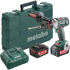 Metabo - 18 Volt 1/16 to 1/2" Keyless Chuck Cordless Hammer Drill - 32300 BPM, 500 to 1,850 RPM, Reversible, Pistol Grip Handle - USA Tool & Supply