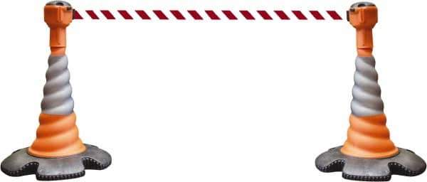 PRO-SAFE - 40" High, Orange, Red & White Warning Post Kit - 23-15/16" Base Width, 27.31 Lb - USA Tool & Supply