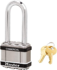 Master Lock - 2-1/2" Shackle Clearance, Keyed Alike Padlock - 3/8" Shackle Diam, Laminated Steel - USA Tool & Supply