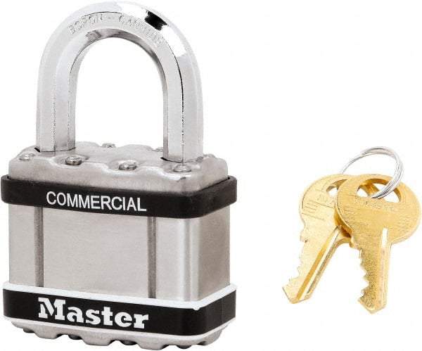 Master Lock - 1" Shackle Clearance, Keyed Alike Padlock - 3/8" Shackle Diam, Laminated Steel - USA Tool & Supply