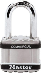 Master Lock - 2-1/2" Shackle Clearance, Keyed Different Padlock - 3/8" Shackle Diam, Laminated Steel - USA Tool & Supply