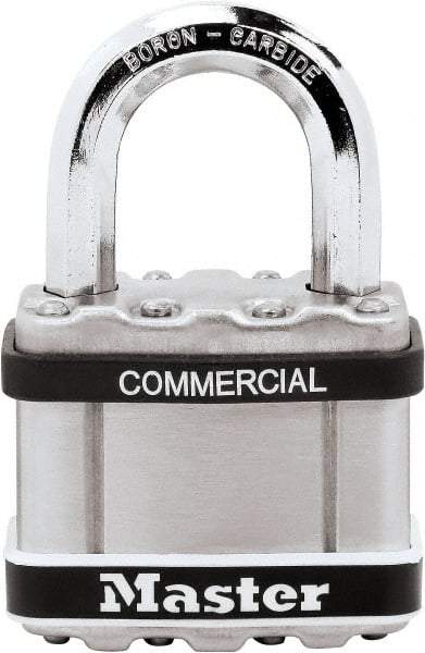 Master Lock - 1" Shackle Clearance, Keyed Different Padlock - 3/8" Shackle Diam, Laminated Steel - USA Tool & Supply