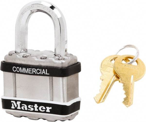 Master Lock - 1" Shackle Clearance, Keyed Alike Padlock - 5/16" Shackle Diam, Laminated Steel - USA Tool & Supply