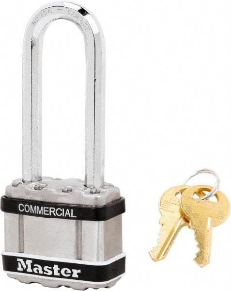 Master Lock - 2-1/2" Shackle Clearance, Keyed Alike Padlock - 5/16" Shackle Diam, Laminated Steel - USA Tool & Supply