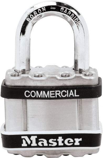 Master Lock - 1" Shackle Clearance, Keyed Different Padlock - 5/16" Shackle Diam, Laminated Steel - USA Tool & Supply