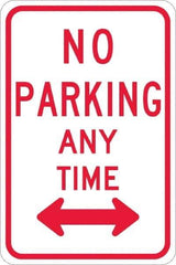 NMC - "No Parking Anytime", "Double Arrow", 12" Wide x 18" High, Aluminum No Parking & Tow Away Signs - 0.08" Thick, Red on White, High Intensity Reflectivity, Rectangle, Post Mount - USA Tool & Supply