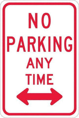 NMC - "No Parking Anytime", "Double Arrow", 12" Wide x 18" High, Aluminum No Parking & Tow Away Signs - 0.08" Thick, Red on White, Engineer Grade Reflectivity, Rectangle, Post Mount - USA Tool & Supply