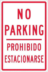 NMC - "No Parking Prohibido Estacionarse", 12" Wide x 18" High, Aluminum No Parking & Tow Away Signs - 0.063" Thick, Red on White, Rectangle, Post Mount - USA Tool & Supply