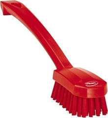 Vikan - 0.8" Bristle Length, Polyester Food Service Brush - 3" Long x 1.6" Wide Head, 10.2" OAL, Ergonomic Handle, Red, Polypropylene Block - USA Tool & Supply