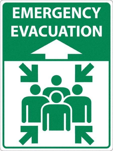 NMC - "Emergency Evacuation", 24" Long x 18" Wide, Sportwalk Safety Sign - Rectangle, 0.005" Thick, Use for Workplace/Safety - USA Tool & Supply