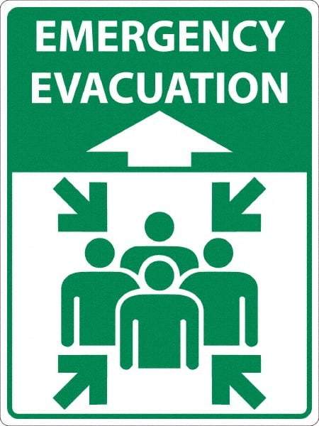 NMC - "Emergency Evacuation", 24" Long x 18" Wide, Asphalt Art Safety Sign - Rectangle, 0.005" Thick, Use for Workplace/Safety - USA Tool & Supply