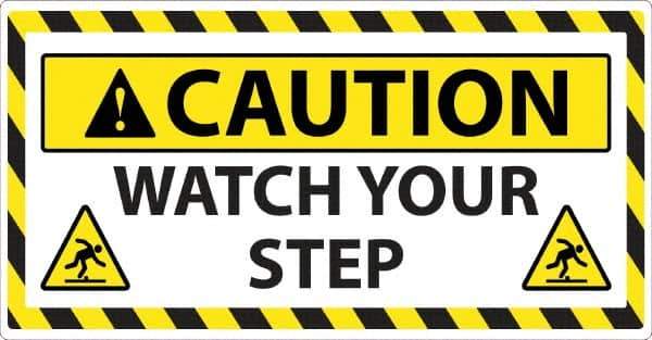 NMC - "Caution - Watch Your Step", 24" Long x 46" Wide, Sportwalk Safety Sign - Rectangle, 0.005" Thick, Use for Workplace/Safety - USA Tool & Supply