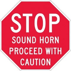 NMC - "Stop - Sound Horn Proceed With Caution", 36" Long x 36" Wide, Texwalk Safety Sign - Octagon, 0.005" Thick, Use for Workplace/Safety - USA Tool & Supply