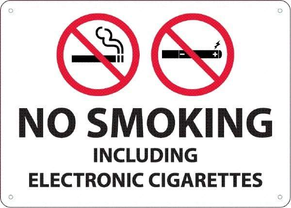 NMC - "No Smoking Including Electronic Cigarettes", 10" Long x 14" Wide, Rigid Plastic Safety Sign - Rectangular, 0.05" Thick, Use for Smoking Regulations - USA Tool & Supply