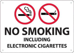 NMC - "No Smoking Including Electronic Cigarettes", 10" Long x 14" Wide, Rigid Plastic Safety Sign - Rectangular, 0.05" Thick, Use for Smoking Regulations - USA Tool & Supply