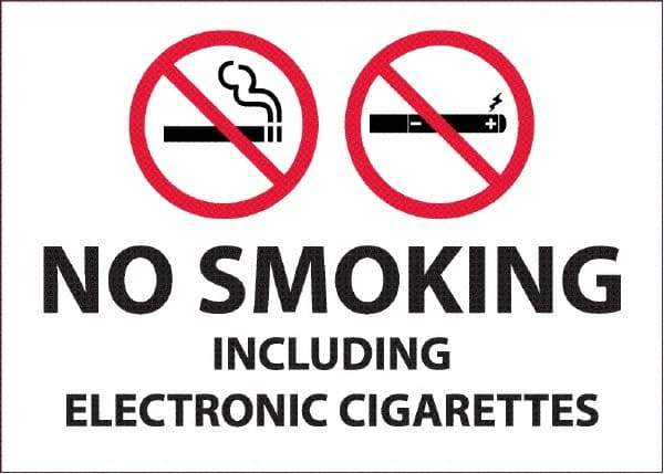 NMC - "No Smoking Including Electronic Cigarettes", 10" Long x 14" Wide, Pressure-Sensitive Vinyl Safety Sign - Rectangular, 0.0045" Thick, Use for Smoking Regulations - USA Tool & Supply