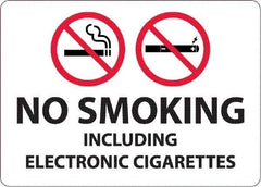 NMC - "No Smoking Including Electronic Cigarettes", 10" Long x 14" Wide, Aluminum Safety Sign - Rectangular, 0.04" Thick, Use for Smoking Regulations - USA Tool & Supply